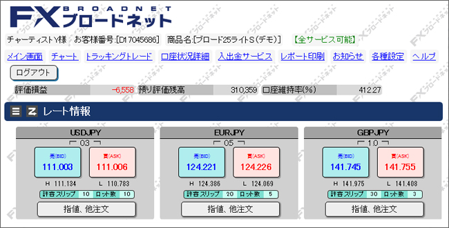 ブラウザ版取引ツール Fxブロードネット